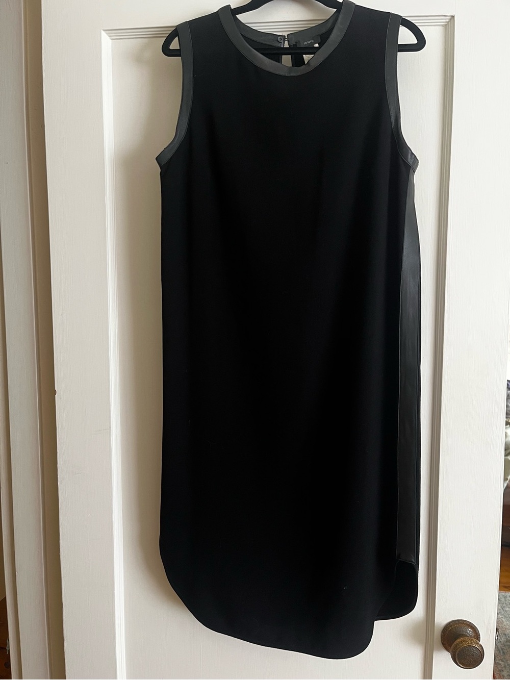 Joseph black shift, stretch crepe, leather trim detail size 38